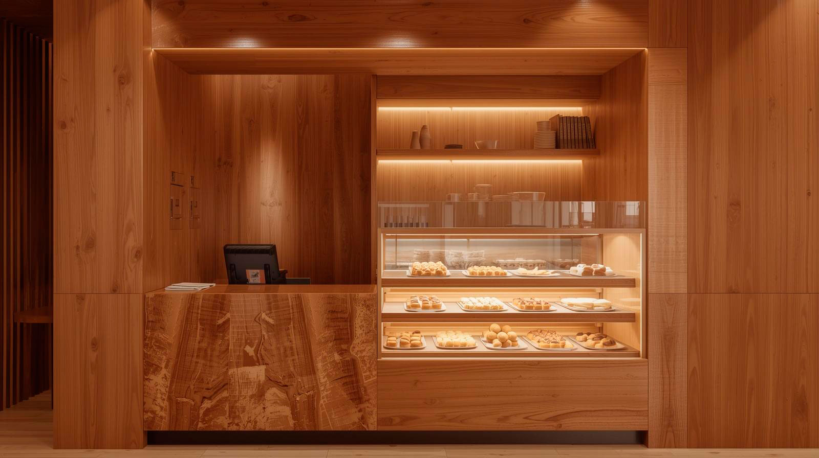 mostrador con vitrina