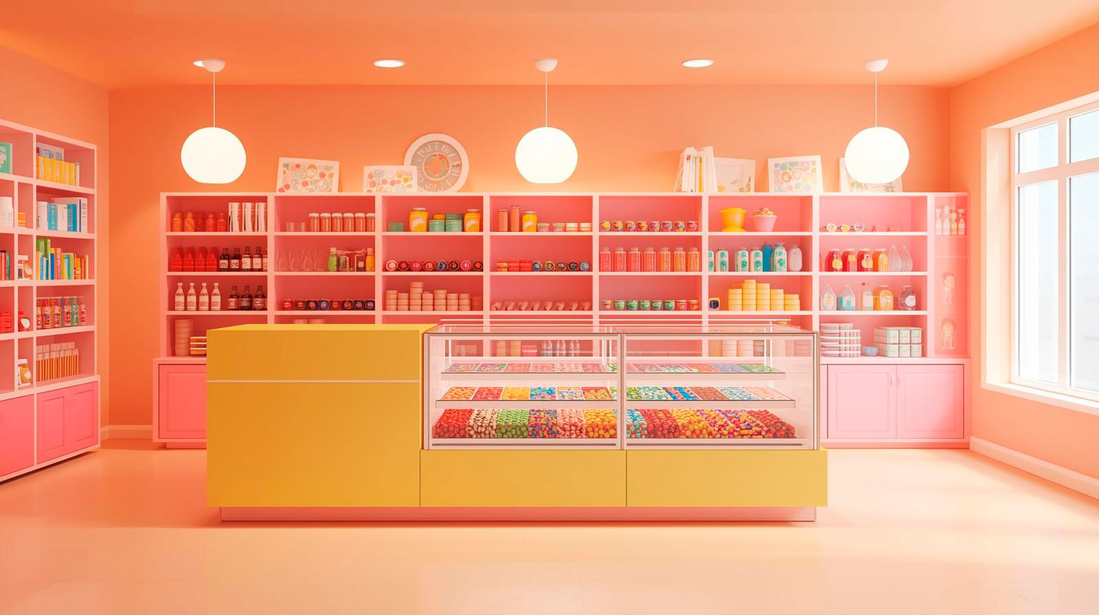 mostrador con vitrina